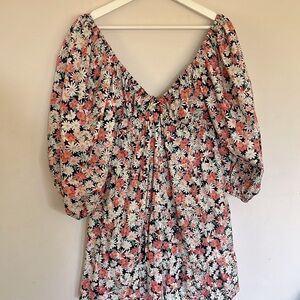 HYFVE Red and Pink 3/4 Puff Sleeve Sundress